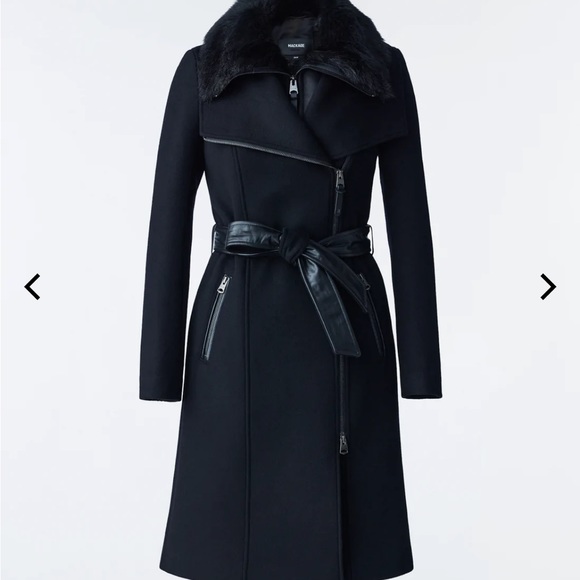 Jackets & Blazers - Mackage NORI 2-in-1 double face wool coat with shearling bib/ leather belt.